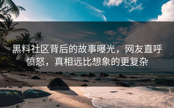 黑料社区背后的故事曝光，网友直呼愤怒，真相远比想象的更复杂