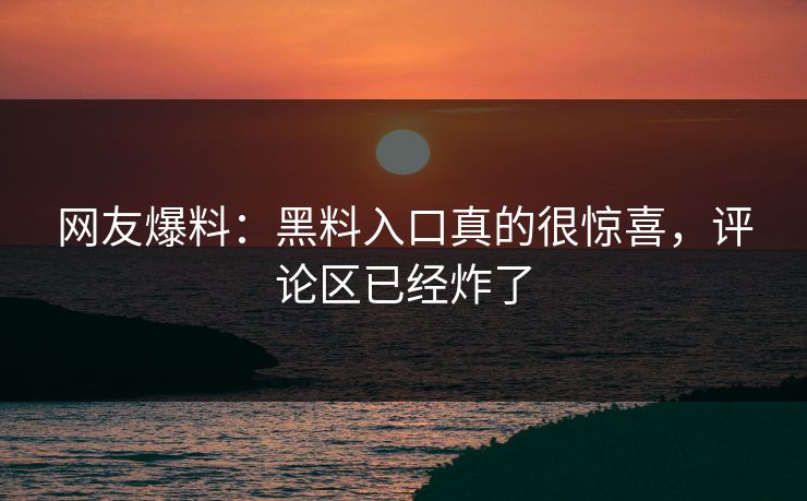 网友爆料：黑料入口真的很惊喜，评论区已经炸了