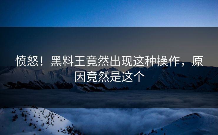 愤怒！黑料王竟然出现这种操作，原因竟然是这个