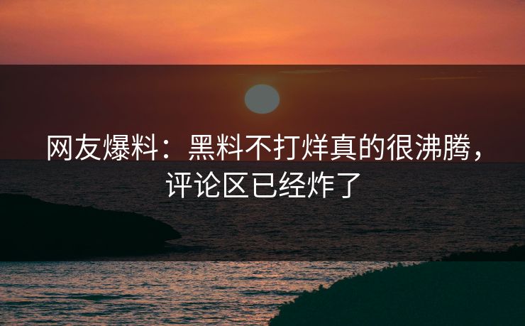 网友爆料：黑料不打烊真的很沸腾，评论区已经炸了