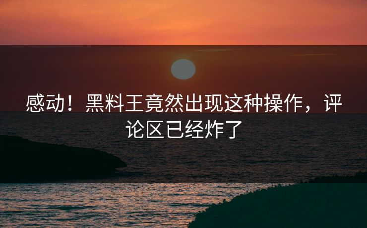 感动！黑料王竟然出现这种操作，评论区已经炸了