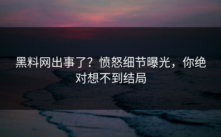 黑料网出事了？愤怒细节曝光，你绝对想不到结局