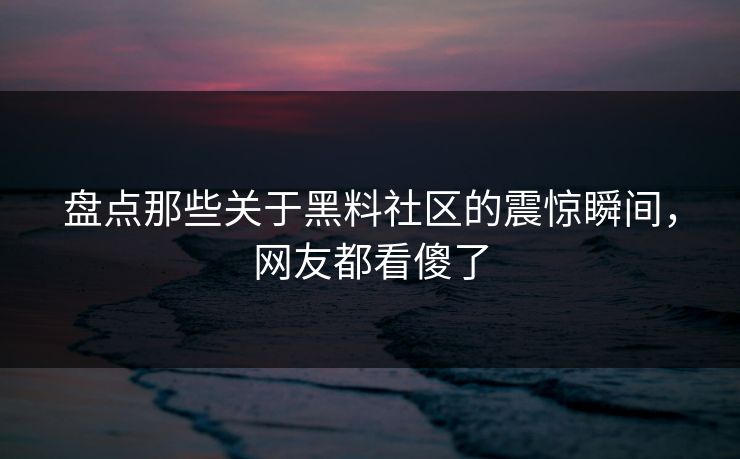 盘点那些关于黑料社区的震惊瞬间，网友都看傻了