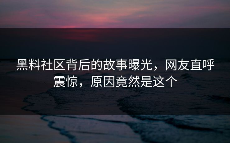 黑料社区背后的故事曝光，网友直呼震惊，原因竟然是这个