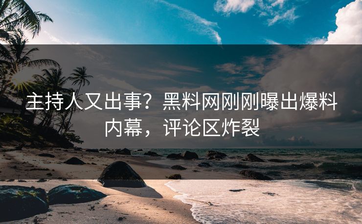 主持人又出事？黑料网刚刚曝出爆料内幕，评论区炸裂