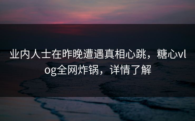 业内人士在昨晚遭遇真相心跳，糖心vlog全网炸锅，详情了解